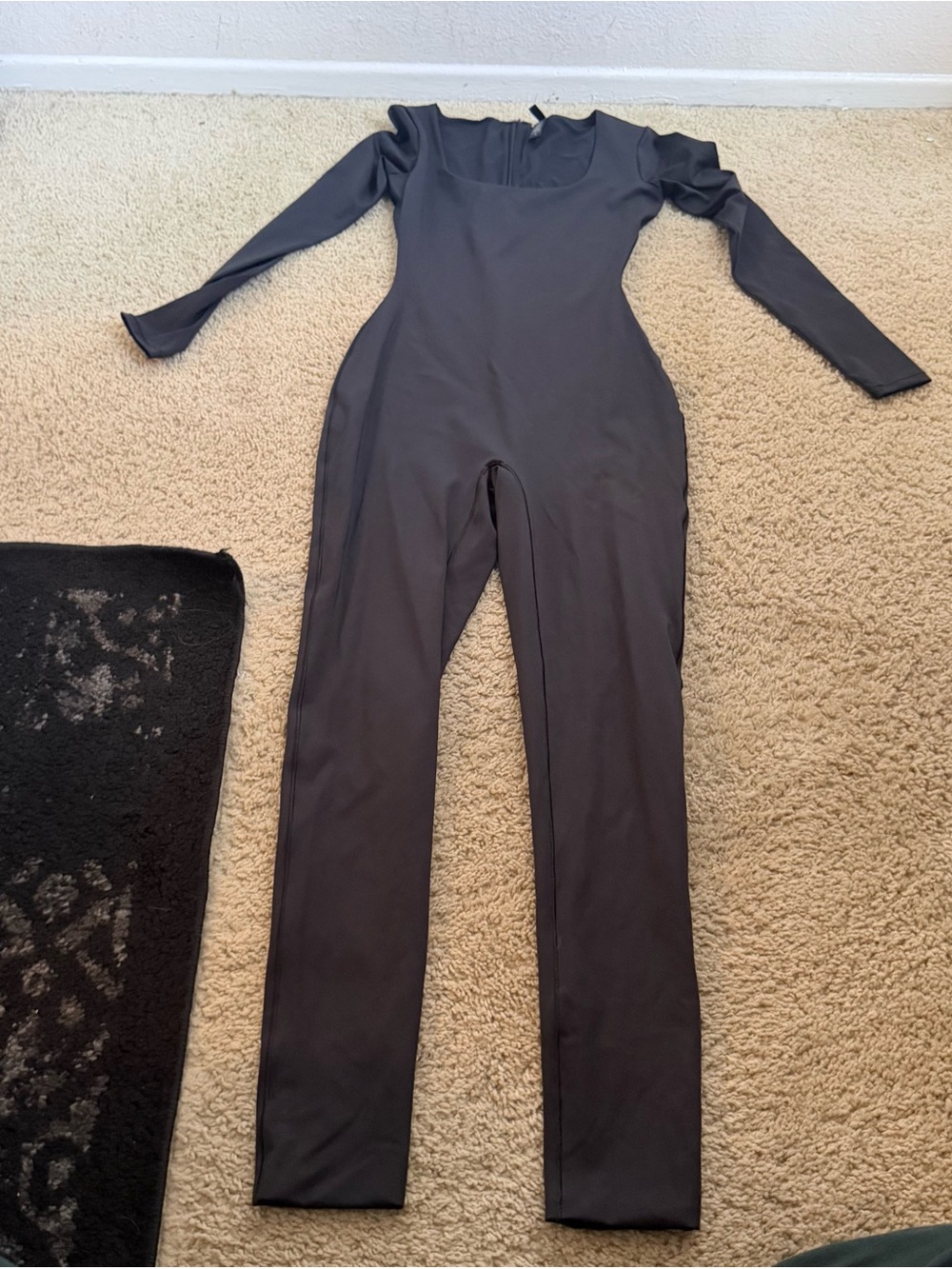 SKIMS Black Long-Sleeve Fitted Jumpsuit